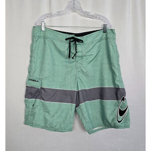 O'Neil Board Shorts Men's 38 Green White Gray Logo Tie